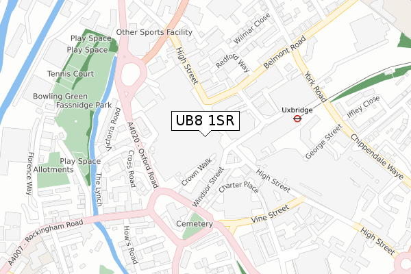 UB8 1SR map - large scale - OS Open Zoomstack (Ordnance Survey)