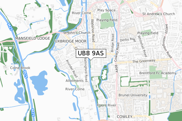 UB8 9AS map - small scale - OS Open Zoomstack (Ordnance Survey)