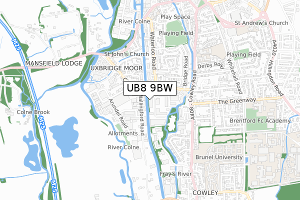 UB8 9BW map - small scale - OS Open Zoomstack (Ordnance Survey)