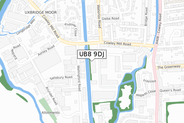 UB8 9DJ map - large scale - OS Open Zoomstack (Ordnance Survey)