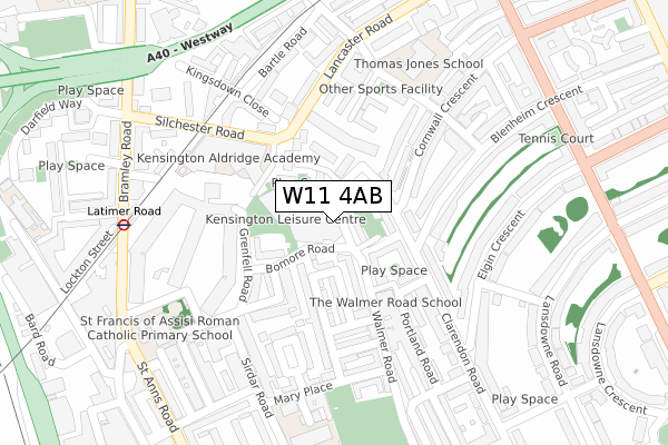 W11 4AB map - large scale - OS Open Zoomstack (Ordnance Survey)