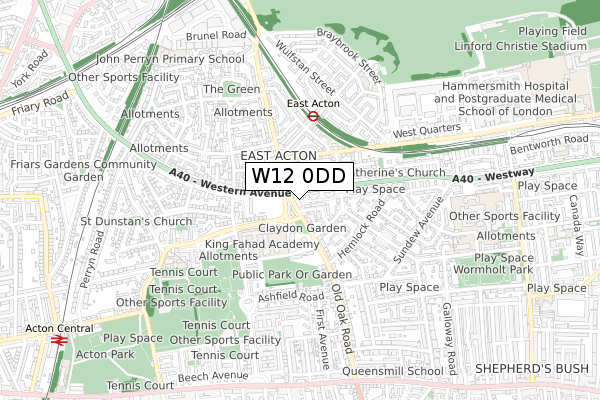 W12 0DD map - small scale - OS Open Zoomstack (Ordnance Survey)