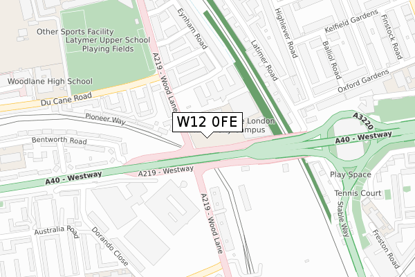 W12 0FE map - large scale - OS Open Zoomstack (Ordnance Survey)