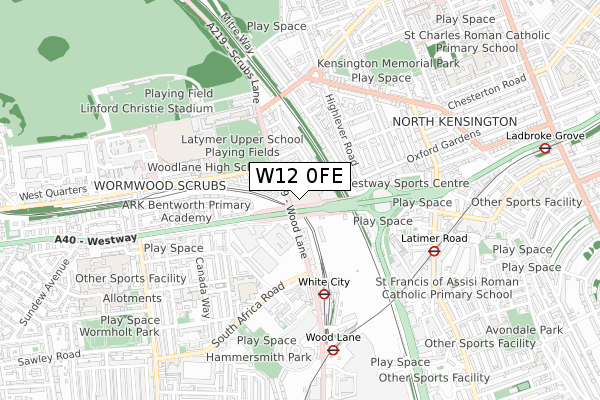 W12 0FE map - small scale - OS Open Zoomstack (Ordnance Survey)