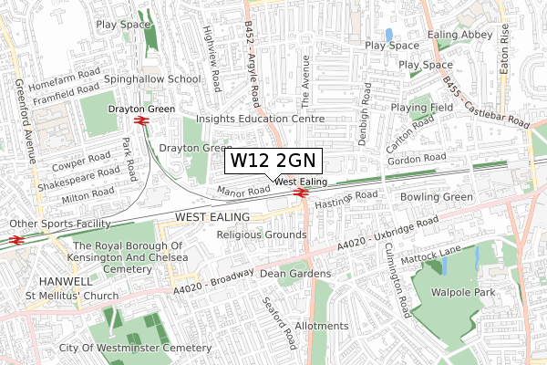 W12 2GN map - small scale - OS Open Zoomstack (Ordnance Survey)