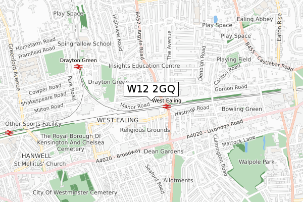 W12 2GQ map - small scale - OS Open Zoomstack (Ordnance Survey)