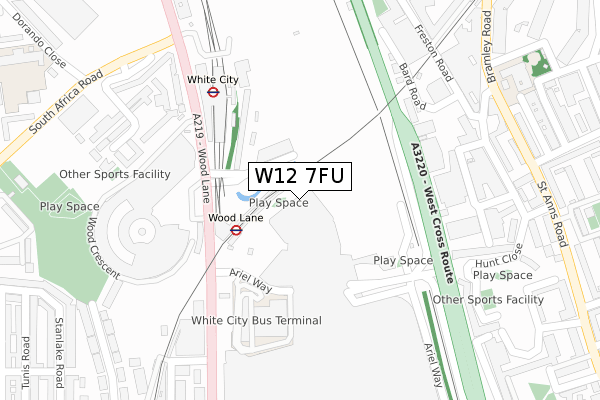 W12 7FU map - large scale - OS Open Zoomstack (Ordnance Survey)