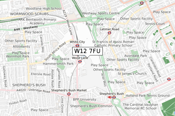 W12 7FU map - small scale - OS Open Zoomstack (Ordnance Survey)