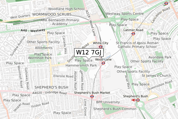 W12 7GJ map - small scale - OS Open Zoomstack (Ordnance Survey)