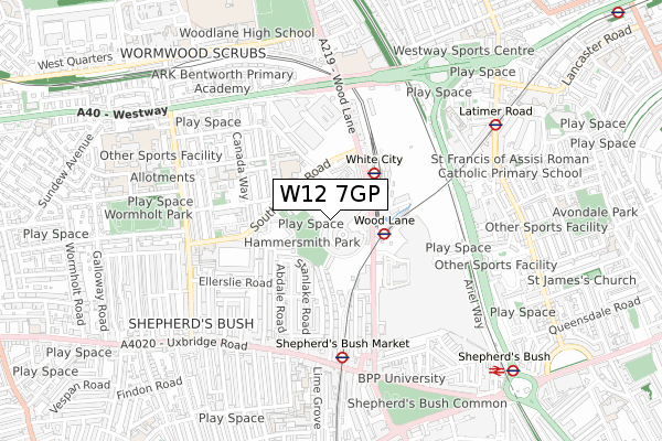 W12 7GP map - small scale - OS Open Zoomstack (Ordnance Survey)