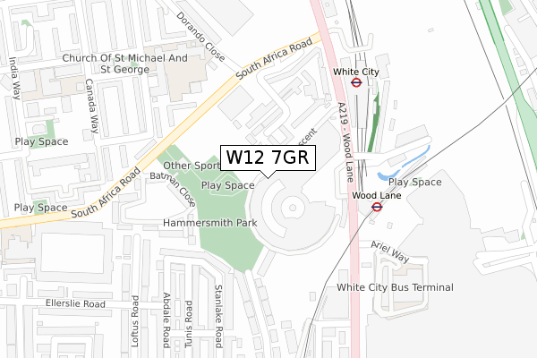 W12 7GR map - large scale - OS Open Zoomstack (Ordnance Survey)