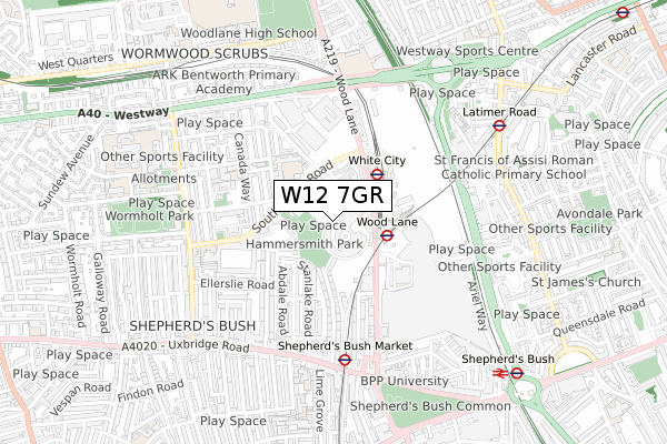 W12 7GR map - small scale - OS Open Zoomstack (Ordnance Survey)