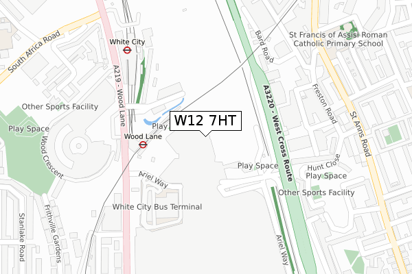 W12 7HT map - large scale - OS Open Zoomstack (Ordnance Survey)