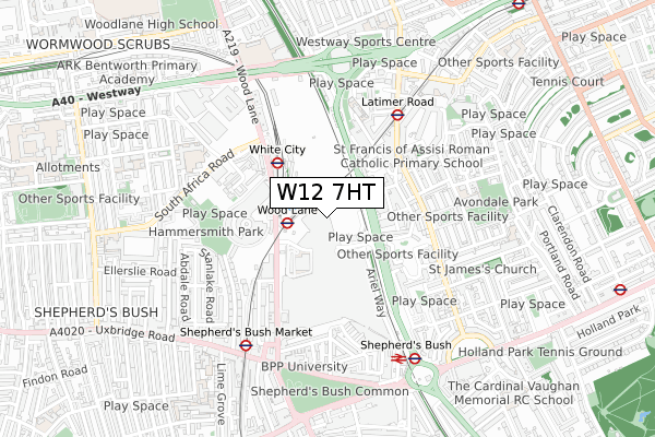 W12 7HT map - small scale - OS Open Zoomstack (Ordnance Survey)