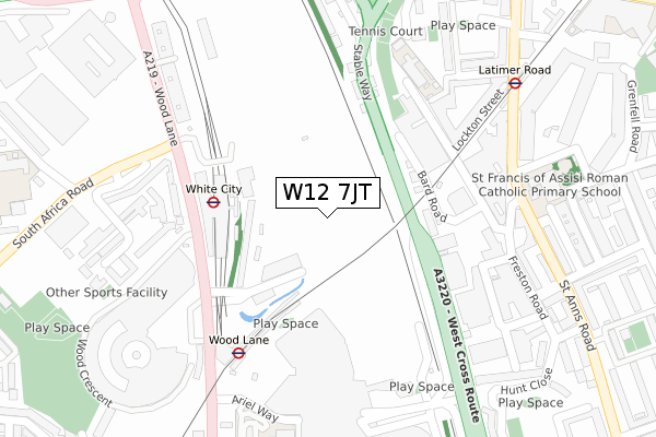 W12 7JT map - large scale - OS Open Zoomstack (Ordnance Survey)