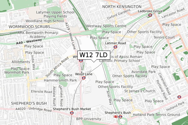 W12 7LD map - small scale - OS Open Zoomstack (Ordnance Survey)