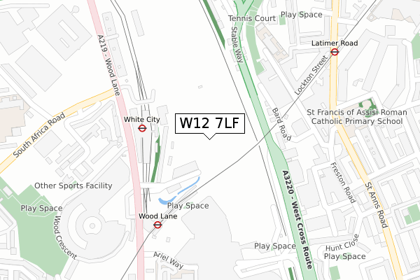 W12 7LF map - large scale - OS Open Zoomstack (Ordnance Survey)