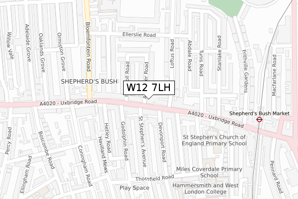 W12 7LH map - large scale - OS Open Zoomstack (Ordnance Survey)