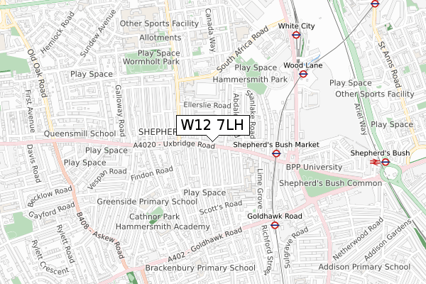 W12 7LH map - small scale - OS Open Zoomstack (Ordnance Survey)