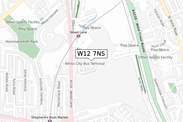 W12 7NS map - large scale - OS Open Zoomstack (Ordnance Survey)