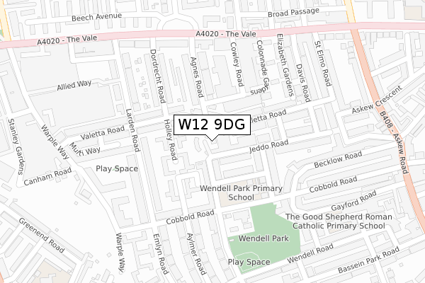 W12 9DG map - large scale - OS Open Zoomstack (Ordnance Survey)