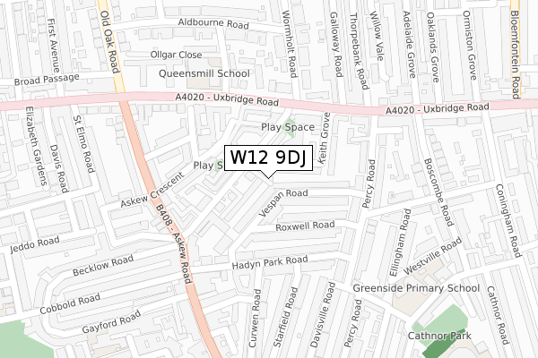 W12 9DJ map - large scale - OS Open Zoomstack (Ordnance Survey)