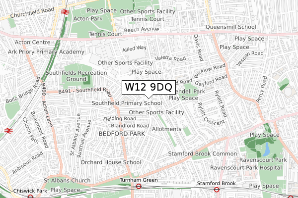 W12 9DQ map - small scale - OS Open Zoomstack (Ordnance Survey)