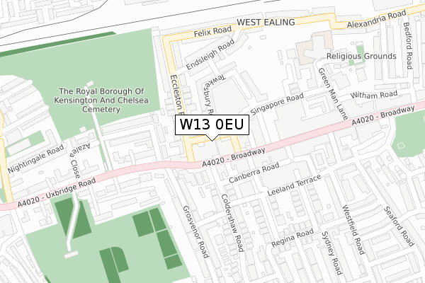 W13 0EU map - large scale - OS Open Zoomstack (Ordnance Survey)