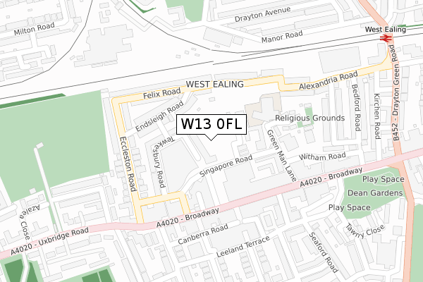 W13 0FL map - large scale - OS Open Zoomstack (Ordnance Survey)