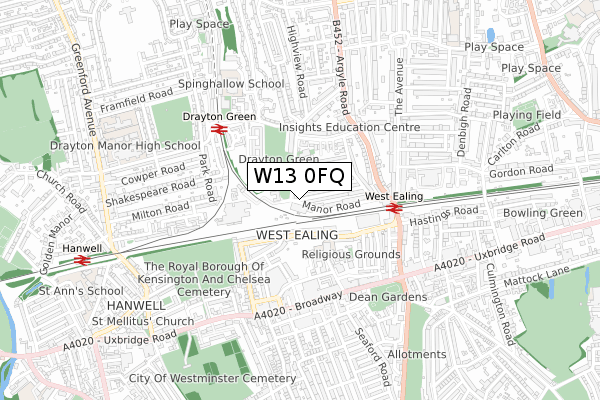 W13 0FQ map - small scale - OS Open Zoomstack (Ordnance Survey)