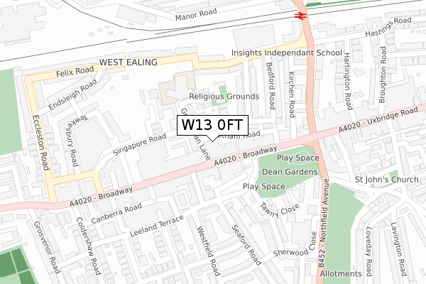 W13 0FT map - large scale - OS Open Zoomstack (Ordnance Survey)