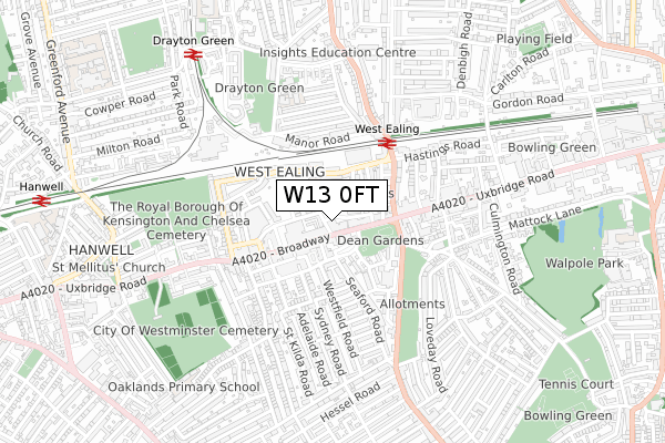 W13 0FT map - small scale - OS Open Zoomstack (Ordnance Survey)