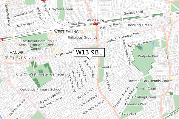 W13 9BL map - small scale - OS Open Zoomstack (Ordnance Survey)