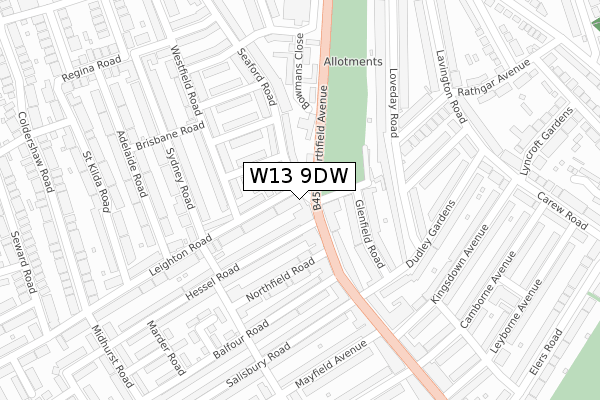 W13 9DW map - large scale - OS Open Zoomstack (Ordnance Survey)