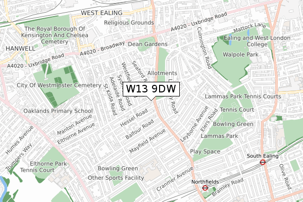 W13 9DW map - small scale - OS Open Zoomstack (Ordnance Survey)