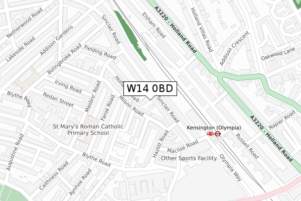 W14 0BD map - large scale - OS Open Zoomstack (Ordnance Survey)