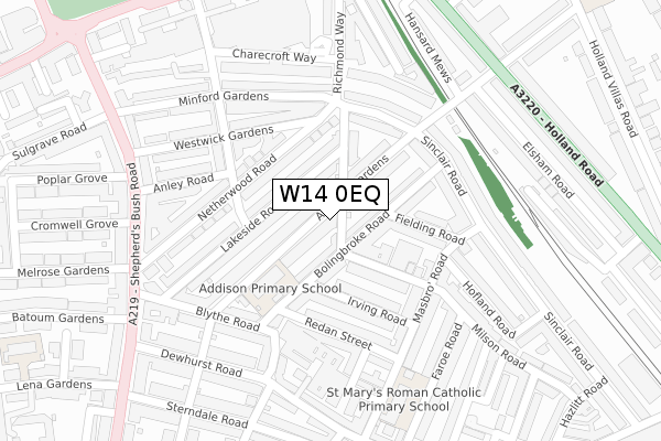 W14 0EQ map - large scale - OS Open Zoomstack (Ordnance Survey)