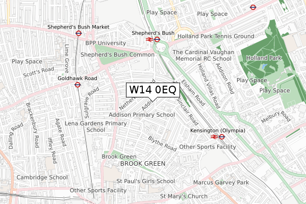 W14 0EQ map - small scale - OS Open Zoomstack (Ordnance Survey)