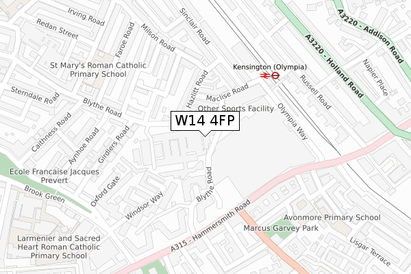 W14 4FP map - large scale - OS Open Zoomstack (Ordnance Survey)