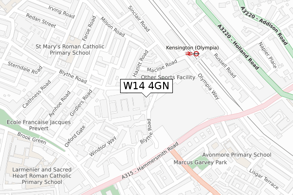 W14 4GN map - large scale - OS Open Zoomstack (Ordnance Survey)