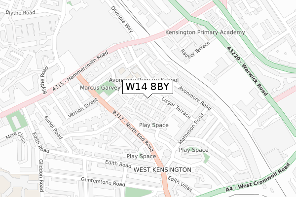 W14 8BY map - large scale - OS Open Zoomstack (Ordnance Survey)