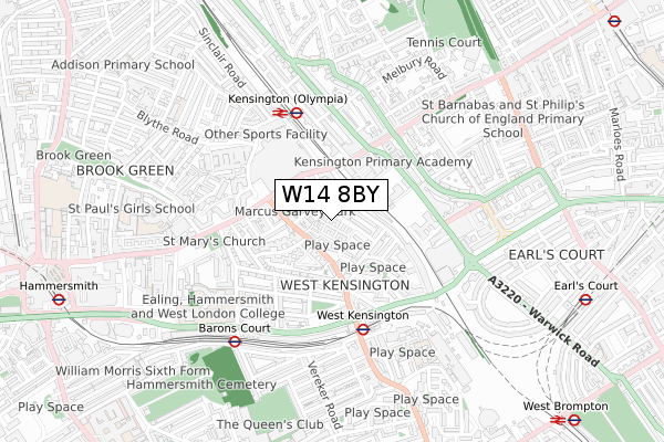 W14 8BY map - small scale - OS Open Zoomstack (Ordnance Survey)