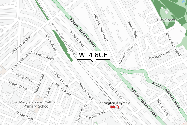 W14 8GE map - large scale - OS Open Zoomstack (Ordnance Survey)