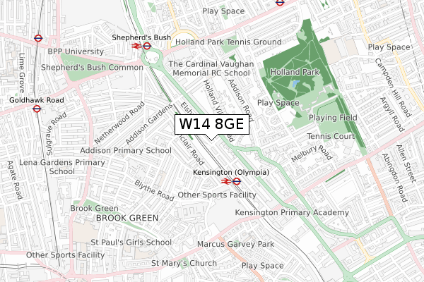 W14 8GE map - small scale - OS Open Zoomstack (Ordnance Survey)