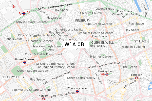 W1A 0BL map - small scale - OS Open Zoomstack (Ordnance Survey)