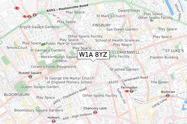 W1A 8YZ map - small scale - OS Open Zoomstack (Ordnance Survey)