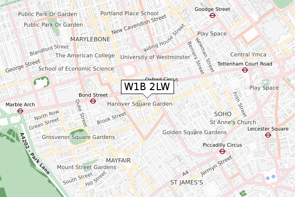 W1B 2LW map - small scale - OS Open Zoomstack (Ordnance Survey)