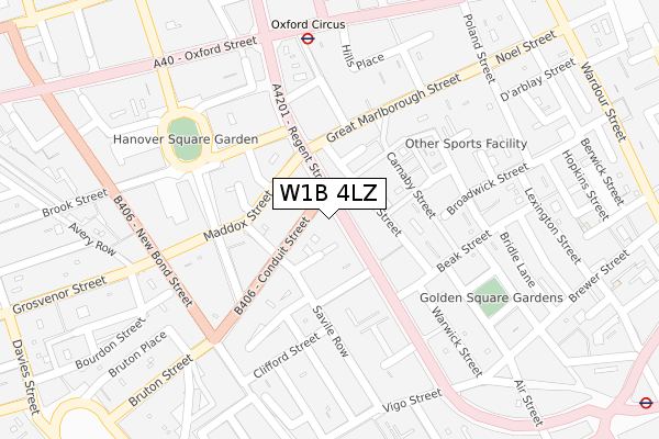 W1B 4LZ map - large scale - OS Open Zoomstack (Ordnance Survey)