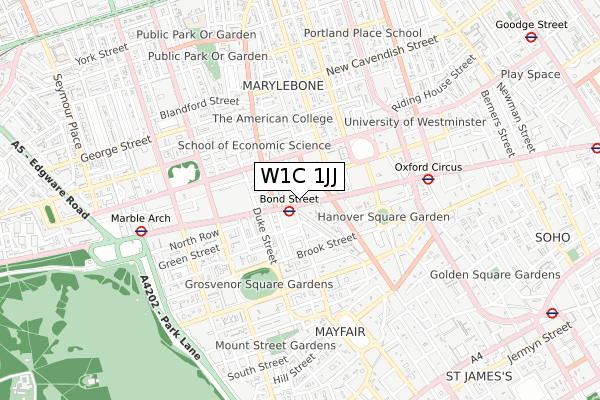 W1C 1JJ map - small scale - OS Open Zoomstack (Ordnance Survey)