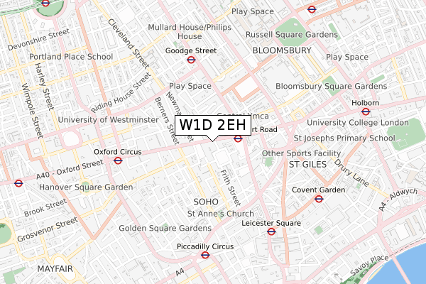 W1D 2EH map - small scale - OS Open Zoomstack (Ordnance Survey)